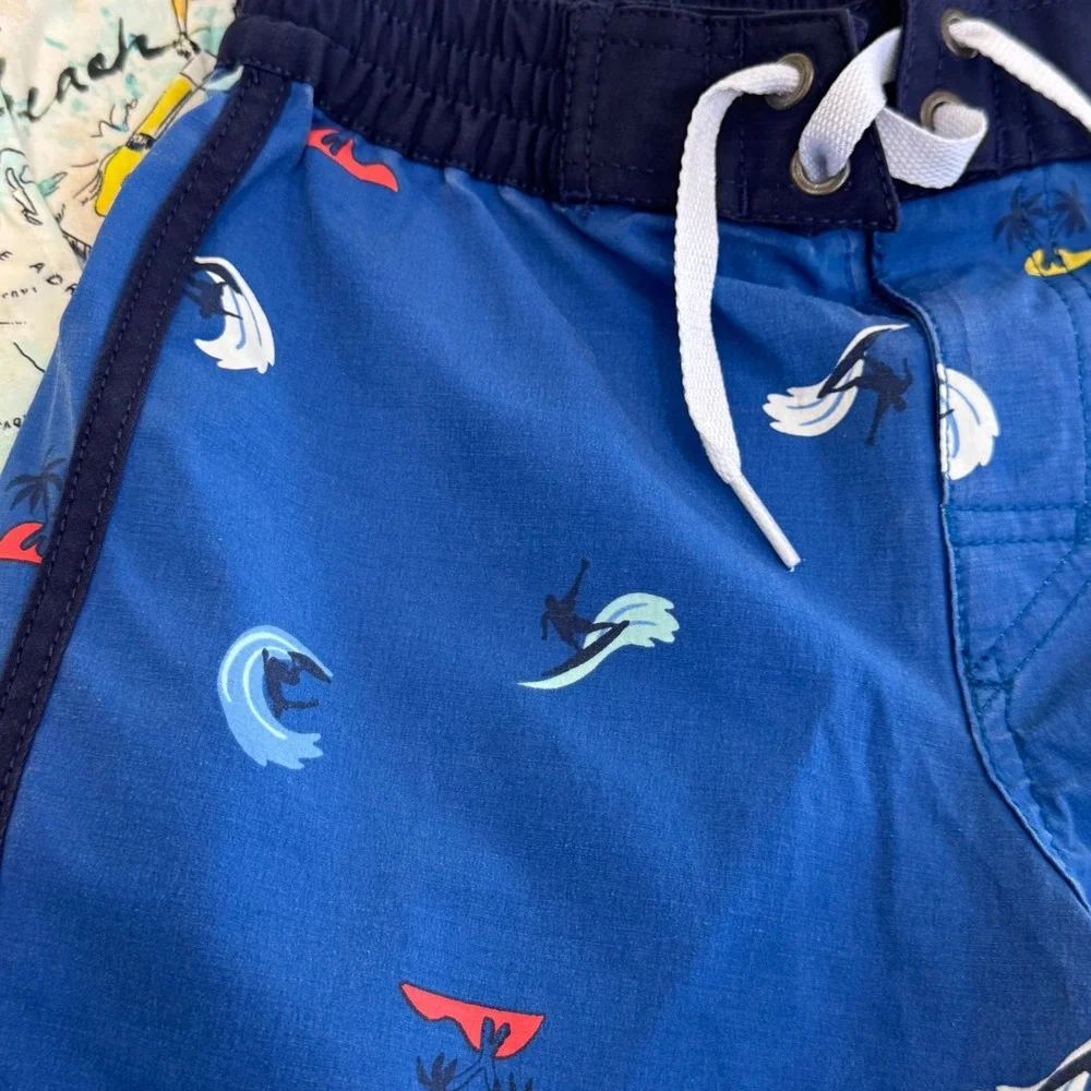 Gap Hanna Andersson Bundle Set Swim 6-7 Map Surfer Shirt Board Shorts Blue Multi